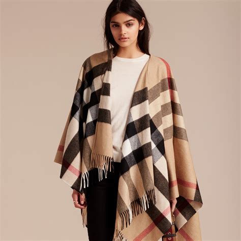 burberry check wool cashmere hooded poncho|Burberry ponchos for women.